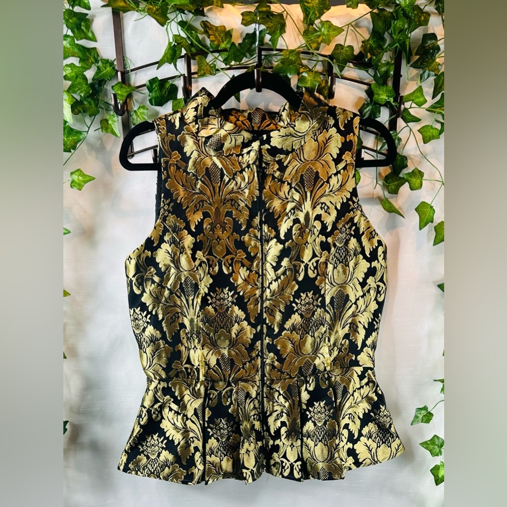 Elegant Gold and Black Brocade Dress